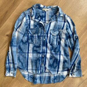 Side Stitch Blue and White Plaid Shirt
